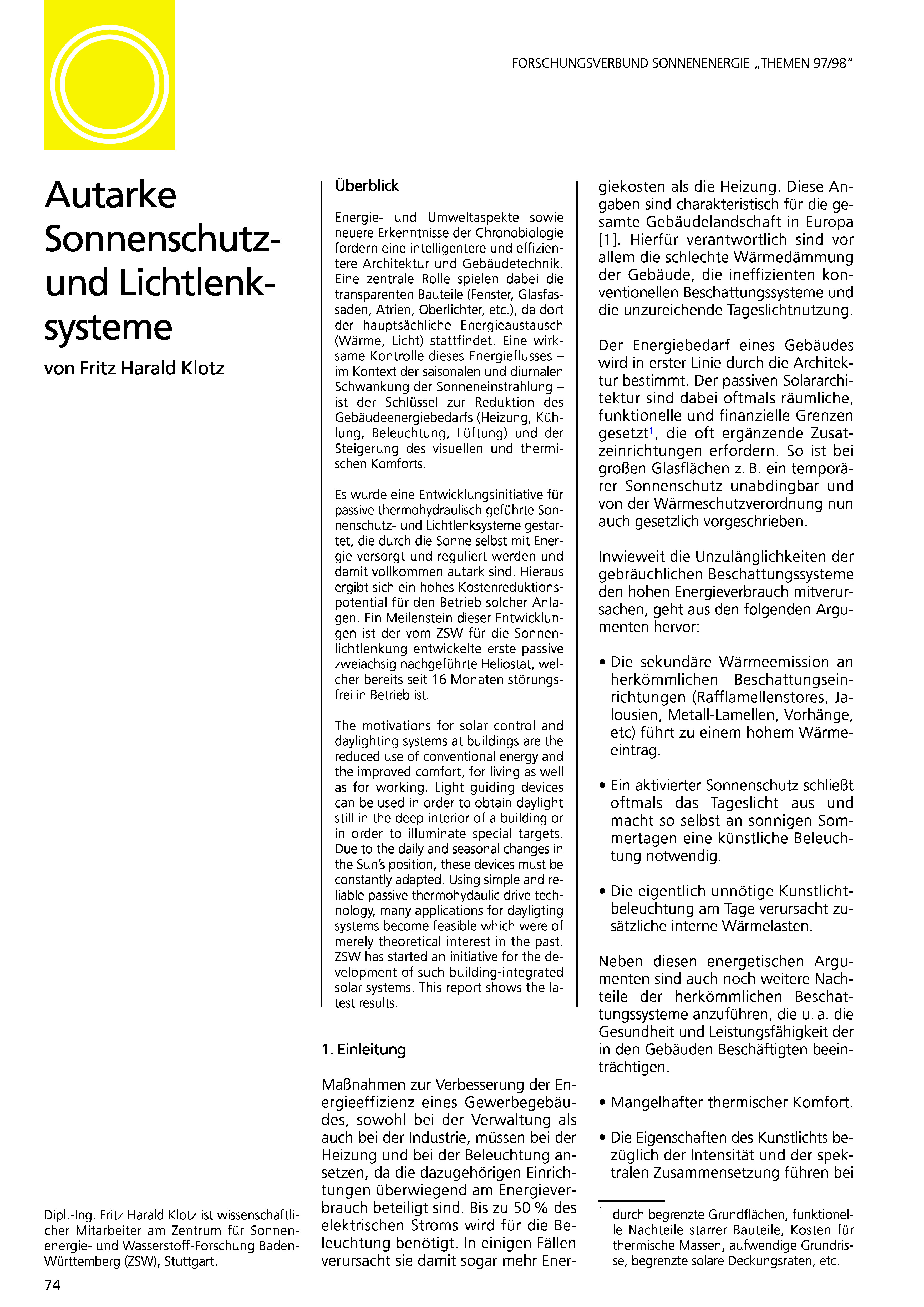 Themen 1997: Solare Gebäudetechniken