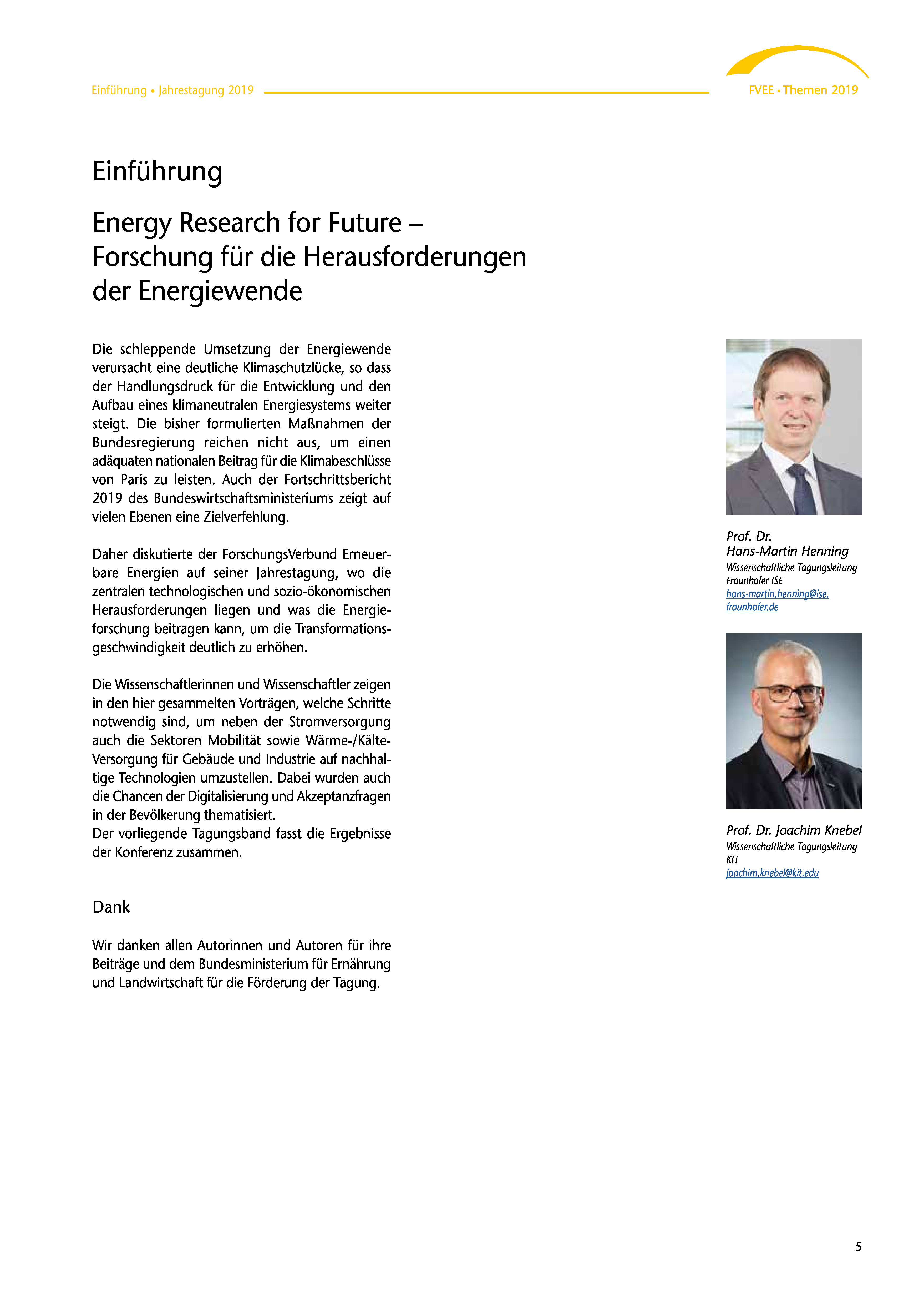 Themen 2019: Energy Research for Future – Forschung für die Herausforderungen der Energiewende