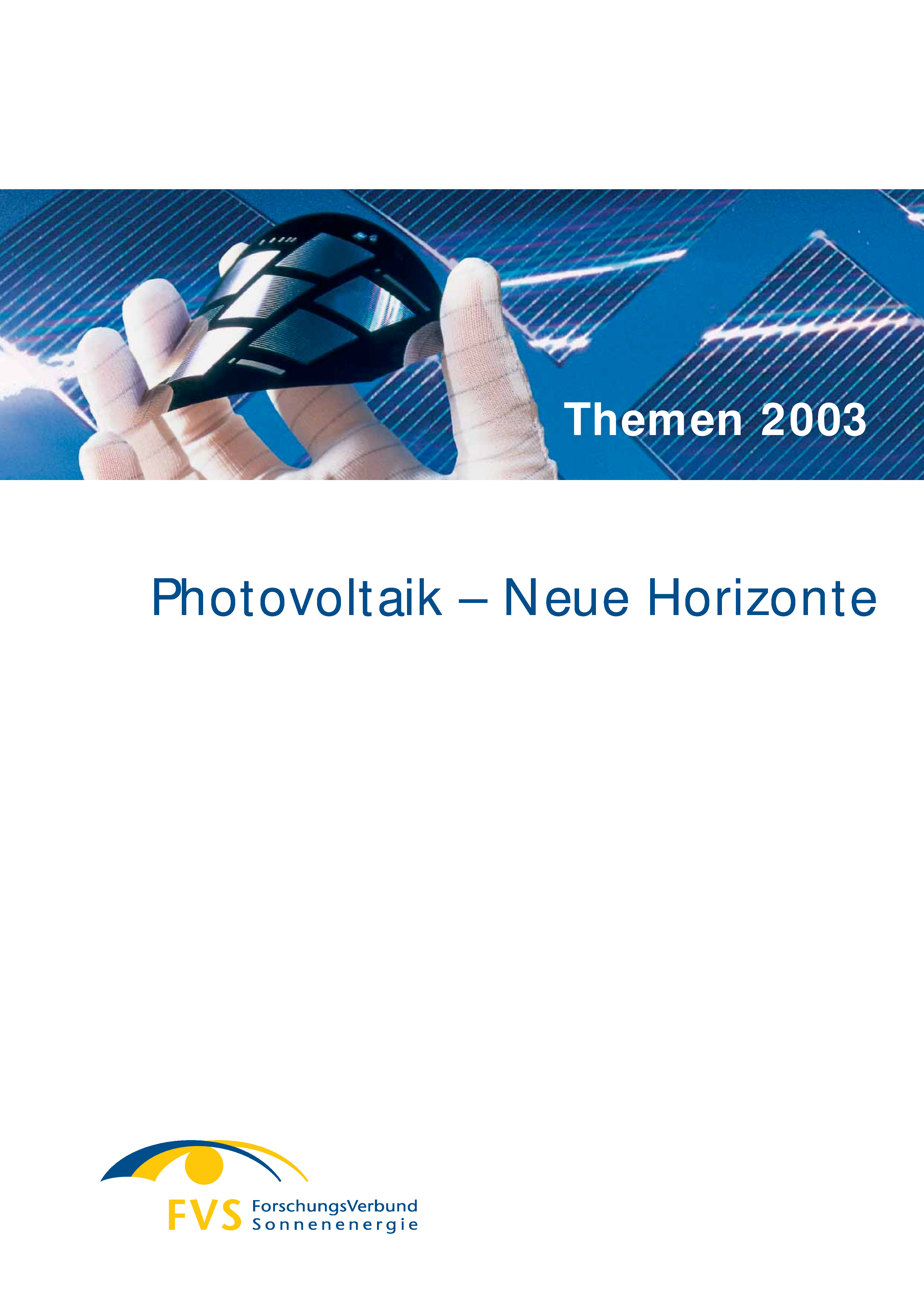 Themenheft 2003: Photovoltaik - Neue Horizonte