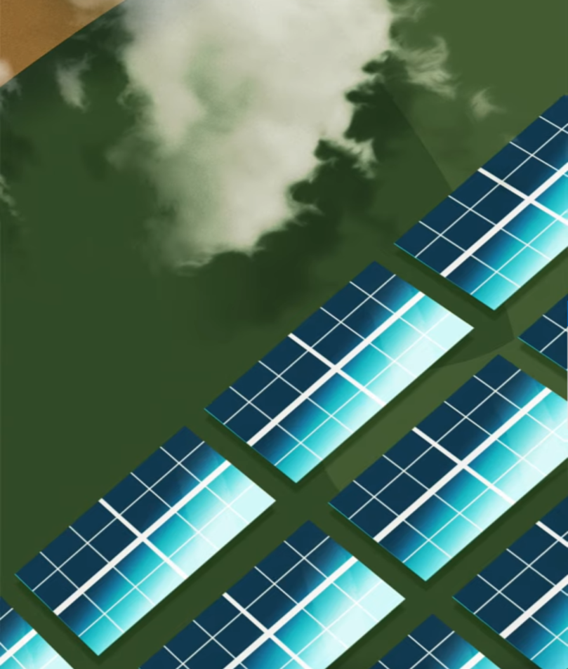 Grafik mit Solarmodulen und Wolken