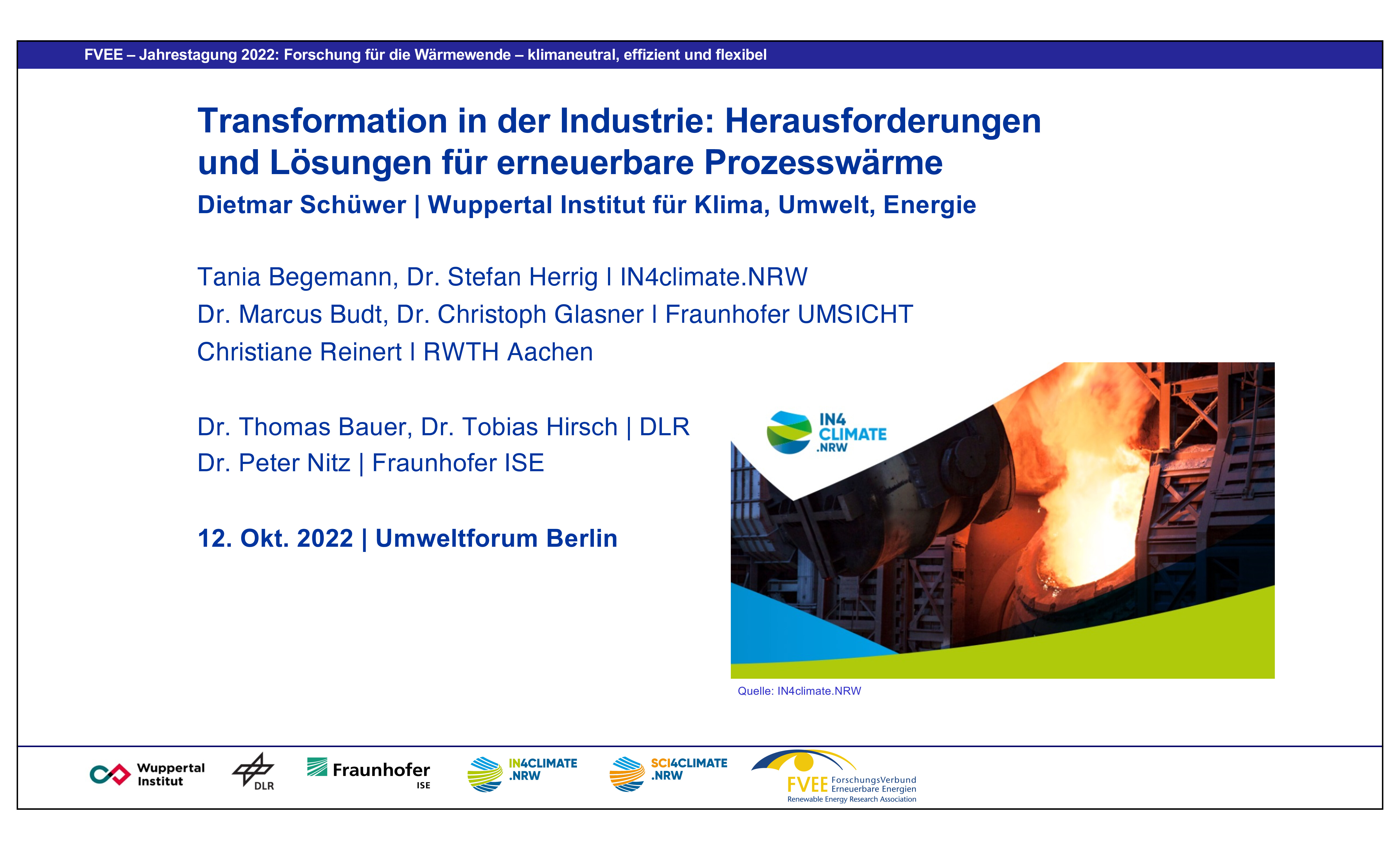 Transformation in der Industrie: Herausforderungen und Lösungen für erneuerbare Prozesswärme (Schüwer - Wuppertal Institut)